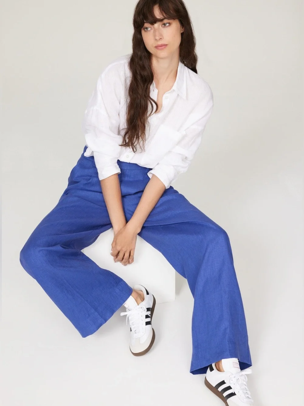 Madewell Harlow Linen Wide Leg Pants Size 4 Cobalt Blue High Rise Trousers